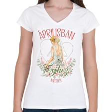 PRINTFASHION Áprilisban férjhez megyek - Női V-nyakú póló - Fehér női póló