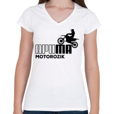 PRINTFASHION Apuma motor - Női V-nyakú póló - Fehér