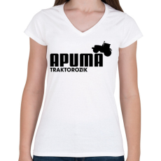 PRINTFASHION Apuma traktorozik - Női V-nyakú póló - Fehér