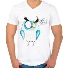 PRINTFASHION Aquarell Fura Bagoly - So What? - Férfi V-nyakú póló - Fehér férfi póló