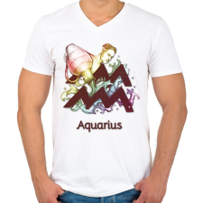 PRINTFASHION Aquarius színes - Férfi V-nyakú póló - Fehér férfi póló
