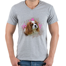 PRINTFASHION aranyos kutyus - Férfi V-nyakú póló - Sport szürke férfi póló
