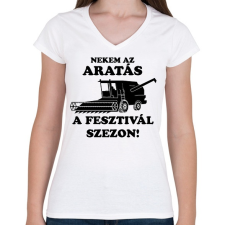 PRINTFASHION aratas fesztival - Női V-nyakú póló - Fehér női póló