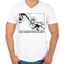 PRINTFASHION Are computers alive? - Férfi V-nyakú póló - Fehér férfi póló
