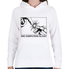 PRINTFASHION Are computers alive? - Női kapucnis pulóver - Fehér női pulóver, kardigán