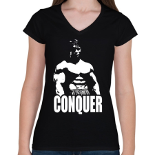 PRINTFASHION Arnold Conquer - Női V-nyakú póló - Fekete női póló