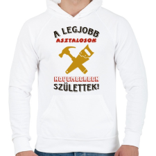 PRINTFASHION Asztalos szülinap színes - Férfi kapucnis pulóver - Fehér férfi pulóver, kardigán