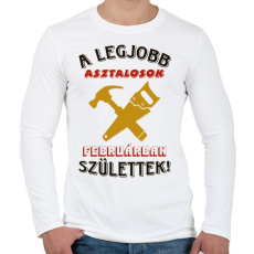 PRINTFASHION Asztalos szülinapja február színes - Férfi hosszú ujjú póló - Fehér