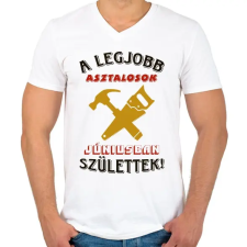 PRINTFASHION Asztalos szülinapja június színes - Férfi V-nyakú póló - Fehér férfi póló