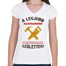 PRINTFASHION Asztalos szülinapja szeptember színes - Női V-nyakú póló - Fehér női póló