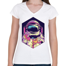 PRINTFASHION Asztronauta - Női V-nyakú póló - Fehér