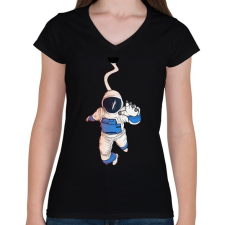 PRINTFASHION Asztronauta - Női V-nyakú póló - Fekete női póló