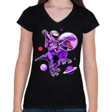 PRINTFASHION Asztronauta Trex - Női V-nyakú póló - Fekete női póló