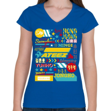 PRINTFASHION Ateez Tagok - Női V-nyakú póló - Királykék