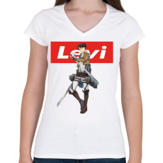 PRINTFASHION attack on titan Levi - Női V-nyakú póló - Fehér