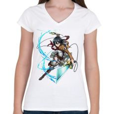 PRINTFASHION Attack on Titan - Női V-nyakú póló - Fehér