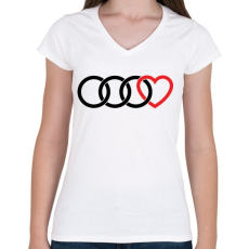 PRINTFASHION Audi szerelem - Női V-nyakú póló - Fehér