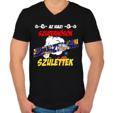 PRINTFASHION Augusztusban született szuperhős - Férfi V-nyakú póló - Fekete