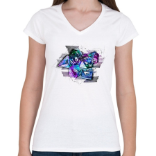 PRINTFASHION Auróra kockaszett - Női V-nyakú póló - Fehér női póló