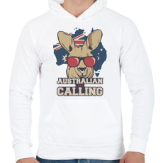 PRINTFASHION Australian is calling - Férfi kapucnis pulóver - Fehér