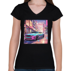 PRINTFASHION autó - Női V-nyakú póló - Fekete