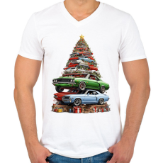PRINTFASHION Autós karácsonyfa - Férfi V-nyakú póló - Fehér
