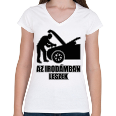 PRINTFASHION Autószerelő iroda - Női V-nyakú póló - Fehér