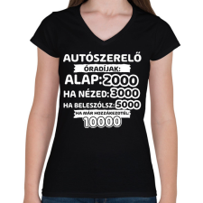 PRINTFASHION Autószerelő óradíjak - Női V-nyakú póló - Fekete női póló