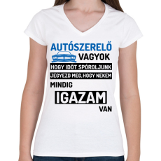 PRINTFASHION AUTÓSZERELŐ VAGYOK...2 - Női V-nyakú póló - Fehér