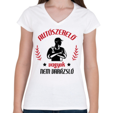 PRINTFASHION Autószerelő vagyok - Női V-nyakú póló - Fehér