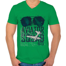 PRINTFASHION Aviator Squad 1973 - Férfi V-nyakú póló - Zöld férfi póló