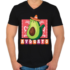 PRINTFASHION Avokádó macska - Férfi V-nyakú póló - Fekete férfi póló