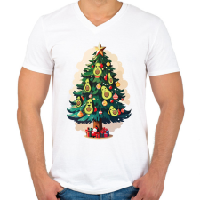 PRINTFASHION Avokádós karácsonyfa - Férfi V-nyakú póló - Fehér férfi póló