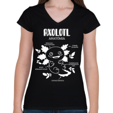 PRINTFASHION Axolotl anatómia - Női V-nyakú póló - Fekete női póló