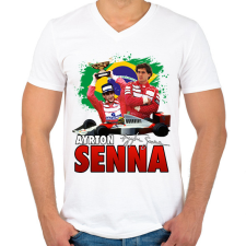 PRINTFASHION Ayrton Senna - Férfi V-nyakú póló - Fehér férfi póló