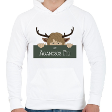 PRINTFASHION Az agancsos fiú - Férfi kapucnis pulóver - Fehér