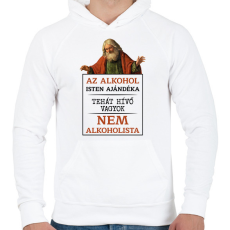 PRINTFASHION Az alkohol Isten ajándéka - fekete - Férfi kapucnis pulóver - Fehér