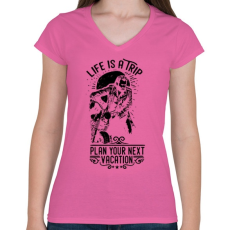PRINTFASHION Az élet egy utazás - Női V-nyakú póló - Rózsaszín