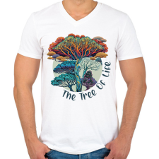 PRINTFASHION Az élet fája - Férfi V-nyakú póló - Fehér férfi póló