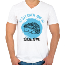 PRINTFASHION Az élet sokkal jobb egy sündisznóval - Férfi V-nyakú póló - Fehér férfi póló