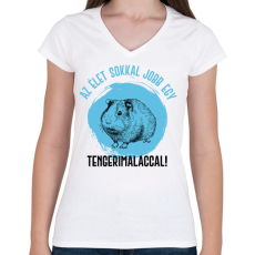 PRINTFASHION Az élet sokkal jobb egy tengerimalaccal - Női V-nyakú póló - Fehér