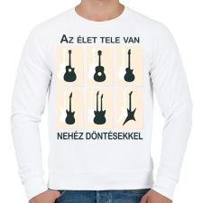 PRINTFASHION Az élet tele van nehéz döntésekkel - Gitáros minta - Férfi pulóver - Fehér férfi pulóver, kardigán