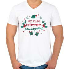 PRINTFASHION Az első Karácsonyom - Anya - Férfi V-nyakú póló - Fehér férfi póló