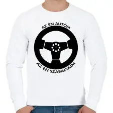 PRINTFASHION Az én autóm az én szabályaim - Férfi pulóver - Fehér férfi pulóver, kardigán