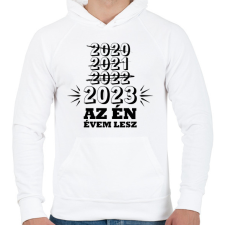 PRINTFASHION Az én évem lesz - Férfi kapucnis pulóver - Fehér férfi pulóver, kardigán