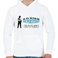 PRINTFASHION Az én munkám szupertitkos - Férfi kapucnis pulóver - Fehér férfi pulóver, kardigán