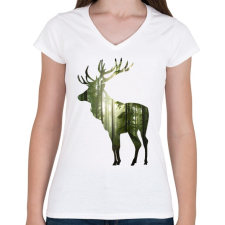 PRINTFASHION Az erdők királya - Női V-nyakú póló - Fehér női póló