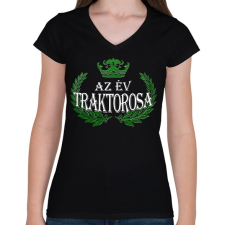 PRINTFASHION Az év traktorosa - Női V-nyakú póló - Fekete női póló