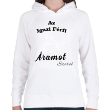 PRINTFASHION Az igazi férfi áramot szerel - Női kapucnis pulóver - Fehér női pulóver, kardigán