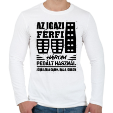 PRINTFASHION Az igazi férfi három pedált használ - Férfi hosszú ujjú póló - Fehér férfi póló